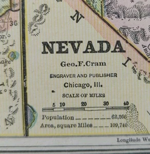 Vintage 1887 NEVADA Karte 11"x13" alt antik original CARSON CITY VIRGINIA CITY - Bild 1 von 6