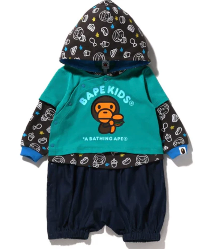 Mameluco en capas Bape Kids Baby Milo comida chatarra en verde talla 70 Foto 1 de 2