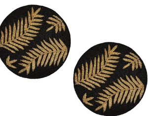 Black And Gold Tablemats, Palm Leaves Placemats, Beaded Charger Plates 13X13 In - Picture 1 of 8