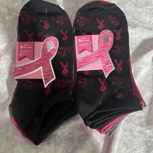 12 🆕 Paar niedrig geschnittene Damensocken rosa Band sortiert Brustkrebsbewusstsein - Bild 1 von 3