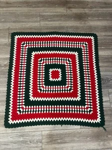 Vintage Crochet Granny Square Afghan Quilt Small Baby Blanket 37"x38" Red Green - Picture 1 of 3