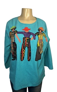 Alfredo's Wife Shirt Womens XS Blue Art Embroidered Oversized Tunic Top One Size - Picture 1 of 11