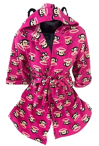 Paul Frank Sz SMALL 5T Hooded Monkey Ears Footed Fleece Pajama Julius ROBE PINK - Picture 1 of 9