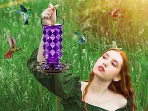 Glass Hummingbird Feeders for Outdoors, 25 Ounces Wild Bird Nectar Feeder with P - Picture 1 of 7