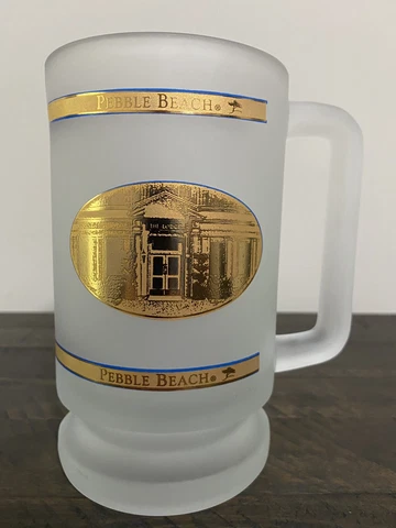 Pebble Beach Golf Links CA Frosted Glass Beer Mug Stein 6" PGA Tour Tiger Woods Cover
