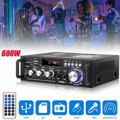 600W Bluetooth 5.0 Amplifier Mini HiFi Power Audio Stereo Amplifier MP3 Player - Image 1 of 4