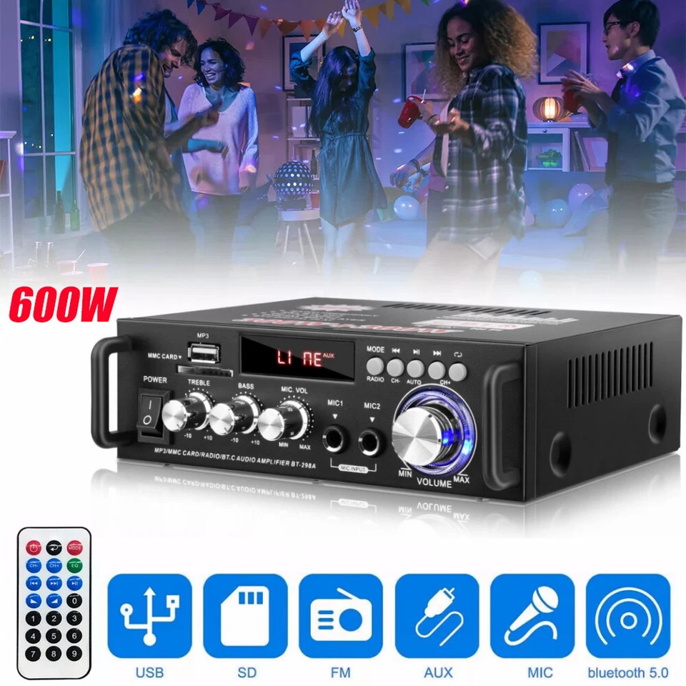 600W Bluetooth 5.0 Verstärker Mini HiFi Power Audio Stereo Amplifier MP3 Player - Bild 1 von 4