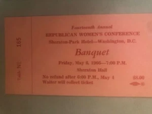 Boleto para banquete de la Conferencia de Mujeres Republicanas 1966 - Sheraton-Park Hotel - DC - Imagen 1 de 2