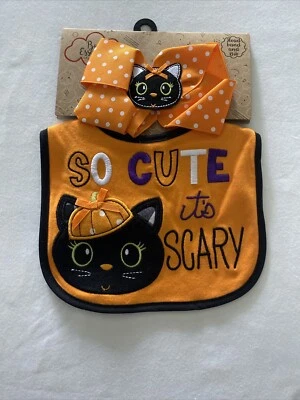 Juego de babero y moño de Halloween gato negro 2 piezas tan lindo que da miedo 0-6M Foto 1 de 4
