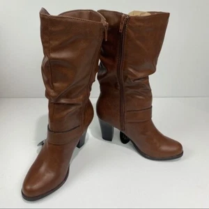 Style & Co Women’s Sz 5.5 Cognac brown heeled Sip Up boots New Sachip Style - Picture 1 of 9
