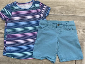 So Favorite Tee Striped Top with Carter's Denim Shorts Girls Size 8 - Picture 1 of 4
