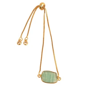 Ravishing Amazonite CZ Quartz Gemstone Gold Plated Slider Lock Chain Bracelet  - Picture 1 of 3