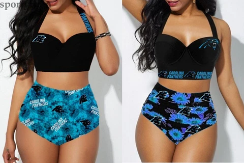 Carolina Panthers Womens Swimsuit 2PCS Sexy Halter High Waist Bikini Bottom Gift Cover