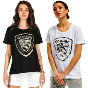 BLAUER T-Shirt Logo Woman Girl Cotton Shield Fashion 3D 21SBLDH02138 - Picture 1 of 10
