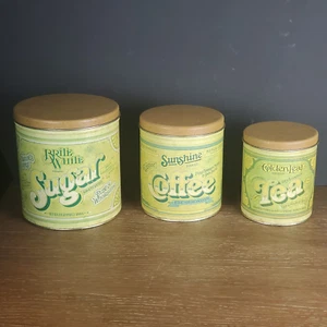 Lot Ballonoff Canisters Bright White Sunshine Golden leaf Sugar, Coffee Tea - Picture 1 of 4