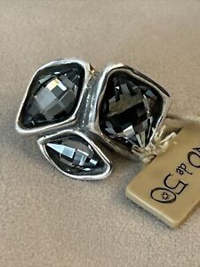 NEW Uno De 50 Faceted Grey Crystal Silver Statement Ring 6