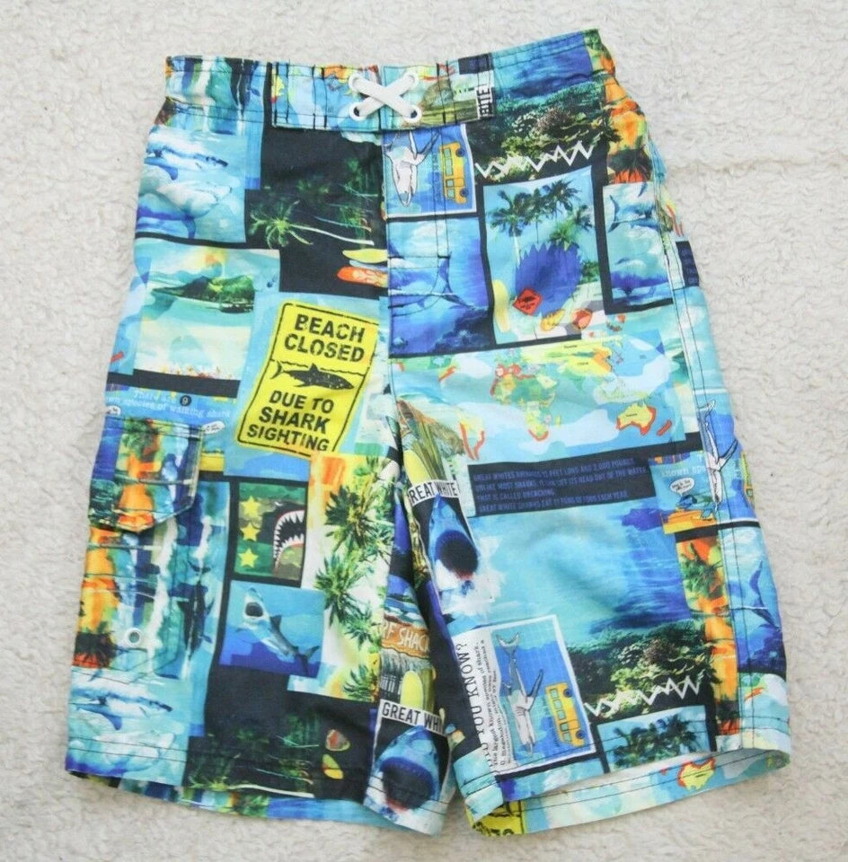 Boys Swimming Shorts Medium (8) Ocean Pacific Blue Polyester Surf Graphic J19 - Image 1 of 4