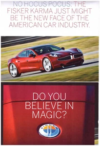 2 LOT '12 Fisker Karma Hybrid/Elektro, detaillierter Straßentest & Review Mag Artikel - Bild 1 von 2