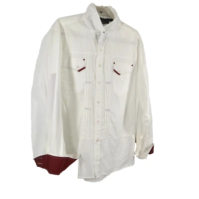 Camisa Wish Manga Larga Roja Puño Abatible Blanca con Pestaña Enrollable Para Hombres Grande ¡NUEVA! Foto 1 de 4