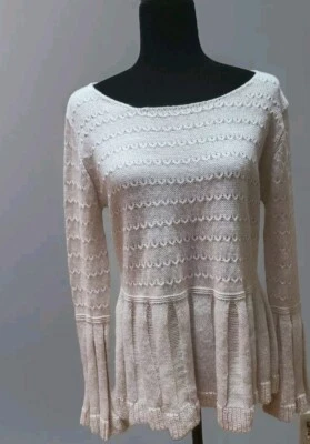 Easel Peplum Flare Sleeve Sweater Off White Beige Wool Blend Sz M - Image 1 of 4