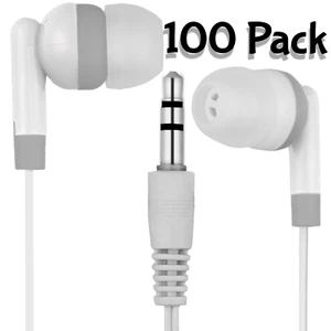 Bulk WHOLESALE Lot of 100 White/Gray 3.5mm Earbuds / Earphones / Headphones - Picture 1 of 2