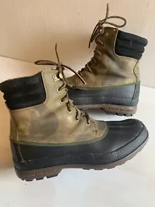 Sperry Top Sider Cold Bay Snow Boot Mens 8M Black Green Camo Wool LinedDuck Boot - Picture 1 of 10