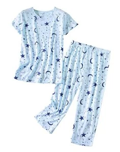  Women’s Pajama Set - Sleepwear Tops with Capri Pants Casual Medium Blue Star - Picture 1 of 7