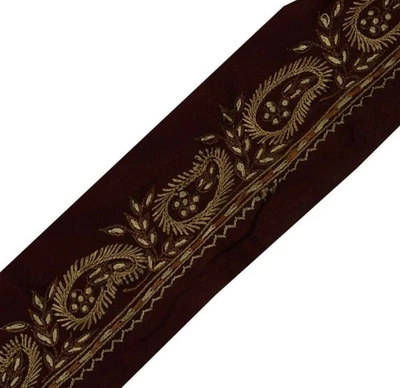 Vintage Sari Border Indian Craft Sewing Trim Hand Embroidered Ribbon Lace Maroon - Image 1 of 4
