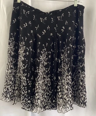 Jones New York 真丝裙女式 16 码黑色白色花卉 A 字奇思路斯 — 第 1/4 张图片
