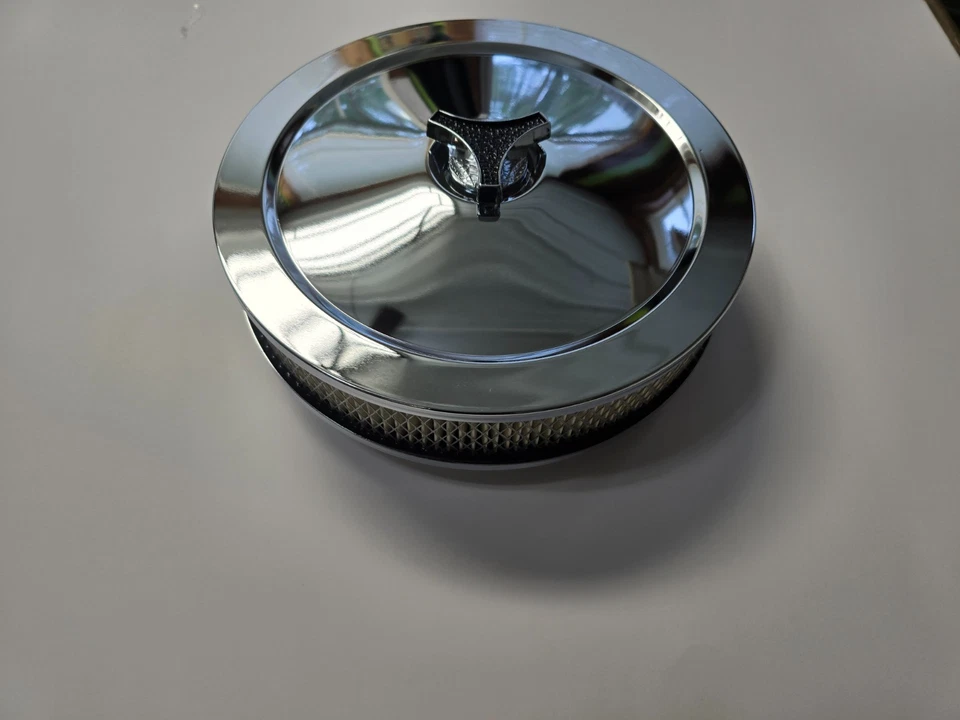 Purificador de aire cromado de 10" base plana con tuerca de mariposa de tres barras Ford Chevy Mopar 5-1/8" Foto 1 de 1