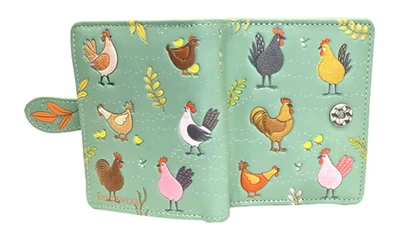 Shag Wear Chicken Farm Small Women’s Wallet, Vegan Faux Leather Teal 4.5" - Image 1 of 3
