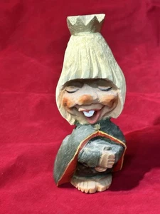 Troll Henning vintage statuina legno intagliato regina che canta Norvegia - Foto 1 di 8