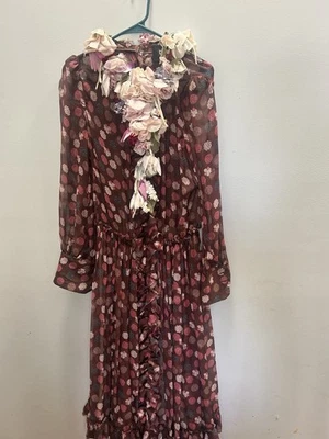RARE Vintage 1990’s Dolce & Gabbana Chiffon Dress W/ Silk Floral Neck Piece - Image 1 of 4