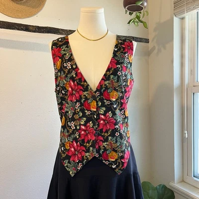 Vintage 90s Nutcracker Cotton Holiday Print Button Front Back Tie Vest Size M - Image 1 of 4