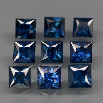 Princess Cut 3 mm. Heated Only Top Blue Sapphire Madagascar 9 件/1.93 克拉 — 第 1/4 张图片
