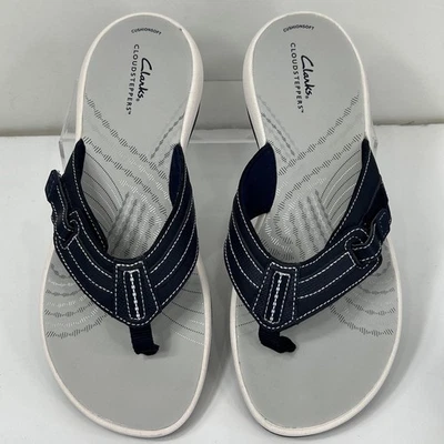 Sandalias chanclas Clarks Cloudsteppers cómodas talla 11 azul marino gris ajustable Foto 1 de 4
