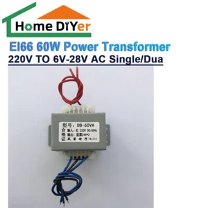 EI66 60W Power Transformer 220V TO 6V-28V AC Single/Dual  - Picture 1 of 6