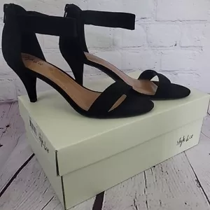 Style & Co Paycee Dress Sandals 8M Black Ankle Strap High Heels Shoes Open Toe - Picture 1 of 10