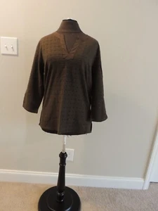Fresh Produce Sz Small Tunic Top Shirt Brown Eyelet Cotton Long Sleeve - Picture 1 of 4