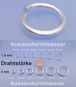 Echt 925 Silber Ösen 8 / 10 / 12 / 14 / 16 / 20 mm Öse Binderinge 1,5 / 2 mm - Bild 1 von 13