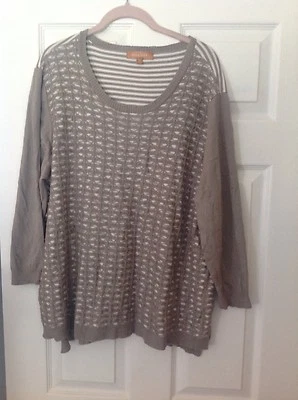 女式 Ellen Tracey 灰褐色和白色 XL 码圆领长袖毛衣 — 第 1/4 张图片