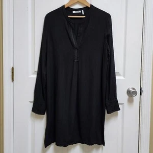 Three Dots Shirt Dress XL Black Knit V Neck Long Sleeve Midi Goth Academia - Picture 1 of 10
