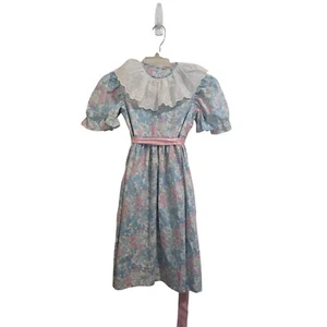 Vintage 90s Alisa Jarrett Floral Dress With Lace Collar & Pink Ribbon Tie Size 7 - Picture 1 of 3