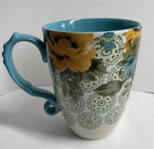 The Pioneer Woman große Latte Tasse Kaffee Tee Becher Floral Türkis Gelb - Bild 1 von 7