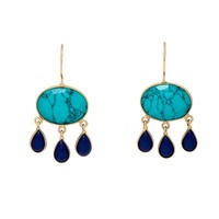 Brand New Vintage Look Handmade Turquoise & Lapis Lazuli Gold Plated Earrings