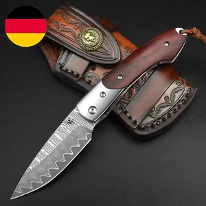 Nedfoss SWORDFISH Damast Taschenmesser Hochwertig, Damast Klappmesser Mit Holzgr