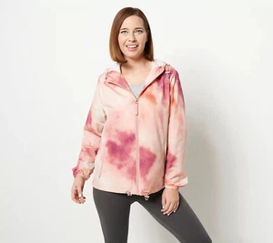 Centigrade Water Resistant Packable Hooded Zip Rain Jacket Rose Tie-Dye XXS New - Picture 1 of 1