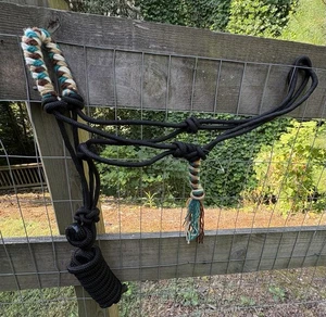 Cuerda de vaquero de nailon para caballo halter verde azulado multicolor mohair banda nasal con cuerda de plomo - Imagen 1 de 8