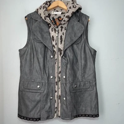 Colete com capuz Montana Co tamanho XL cinza couro sintético steampunk cowgirl chique chita - Imagem 1 de 4