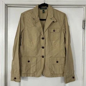 Lauren Ralph Lauren Safari Jacket Women’s L Khaki Hunting Utility Shooting VGC - Picture 1 of 14
